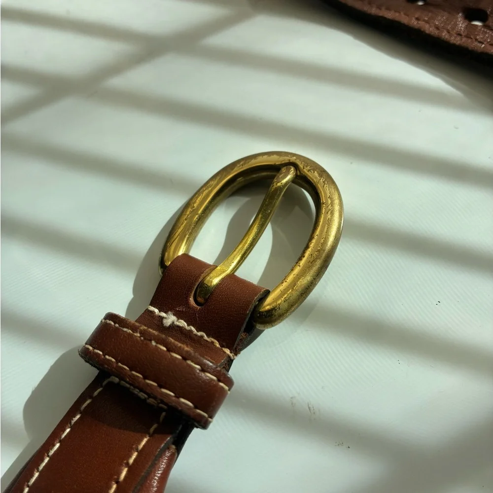 Brooks Brothers Men’s Leather Brown and Green Golf Belt with Gold Buckle (Sz40)